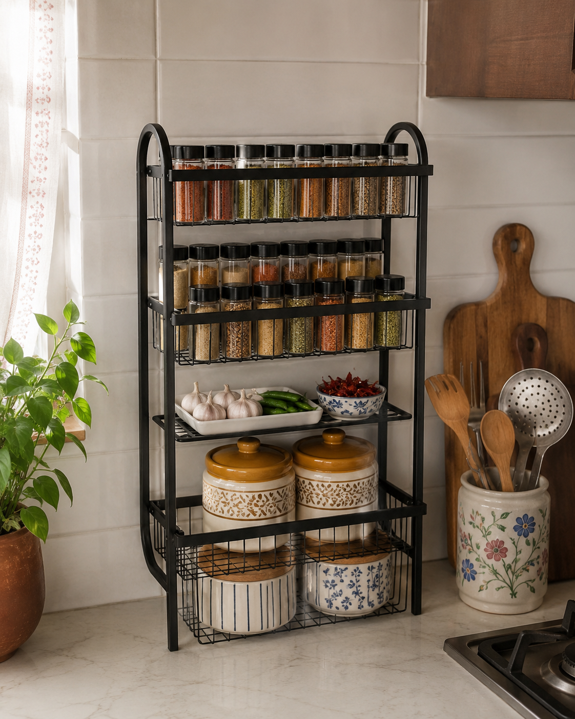 Premium Metal 3 Tier Wall Mounted Spice Rack Organizer