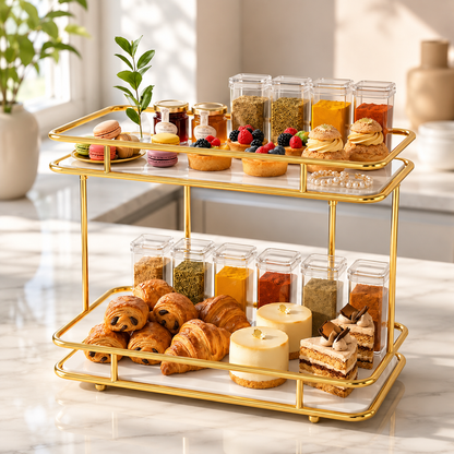 Luxury 2-Tier Cosmetics Shelf – Marble Glass Organizer