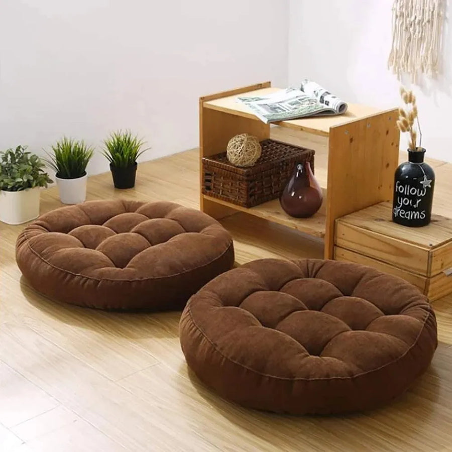 Elegant Velvet Round Shape Floor Cushion - Brown