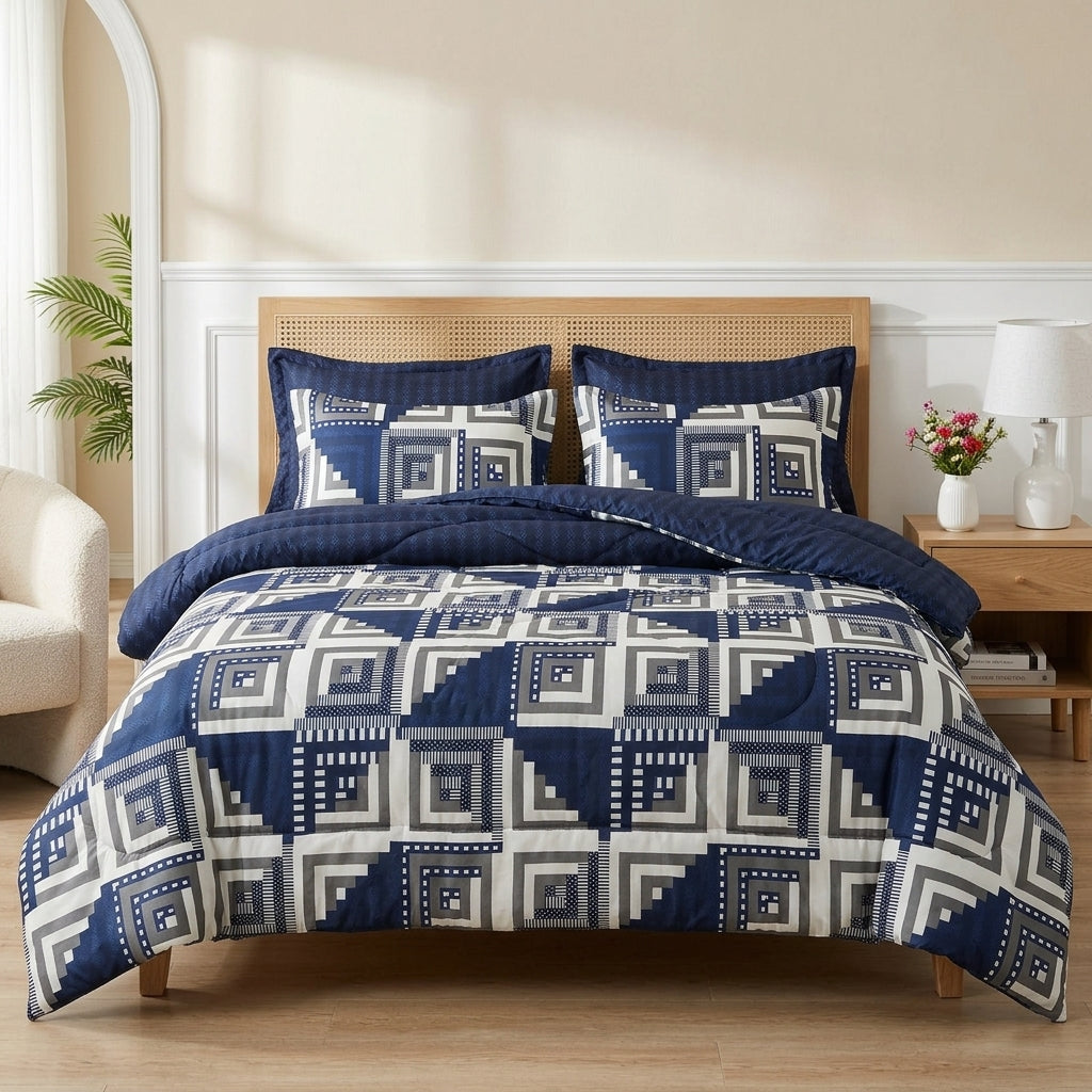 6 PCs Blue Chanel Printed Comforter set