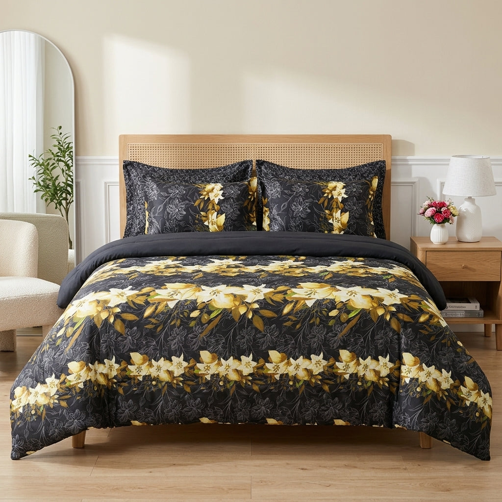 6 PCs Imperial Black Printed Comforter set