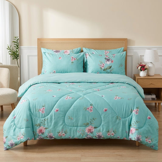 6 PCs North Flowers Printed Comforter set