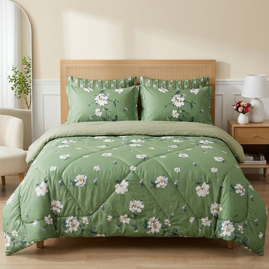 6 PCs Green Forest Printed Comforter set