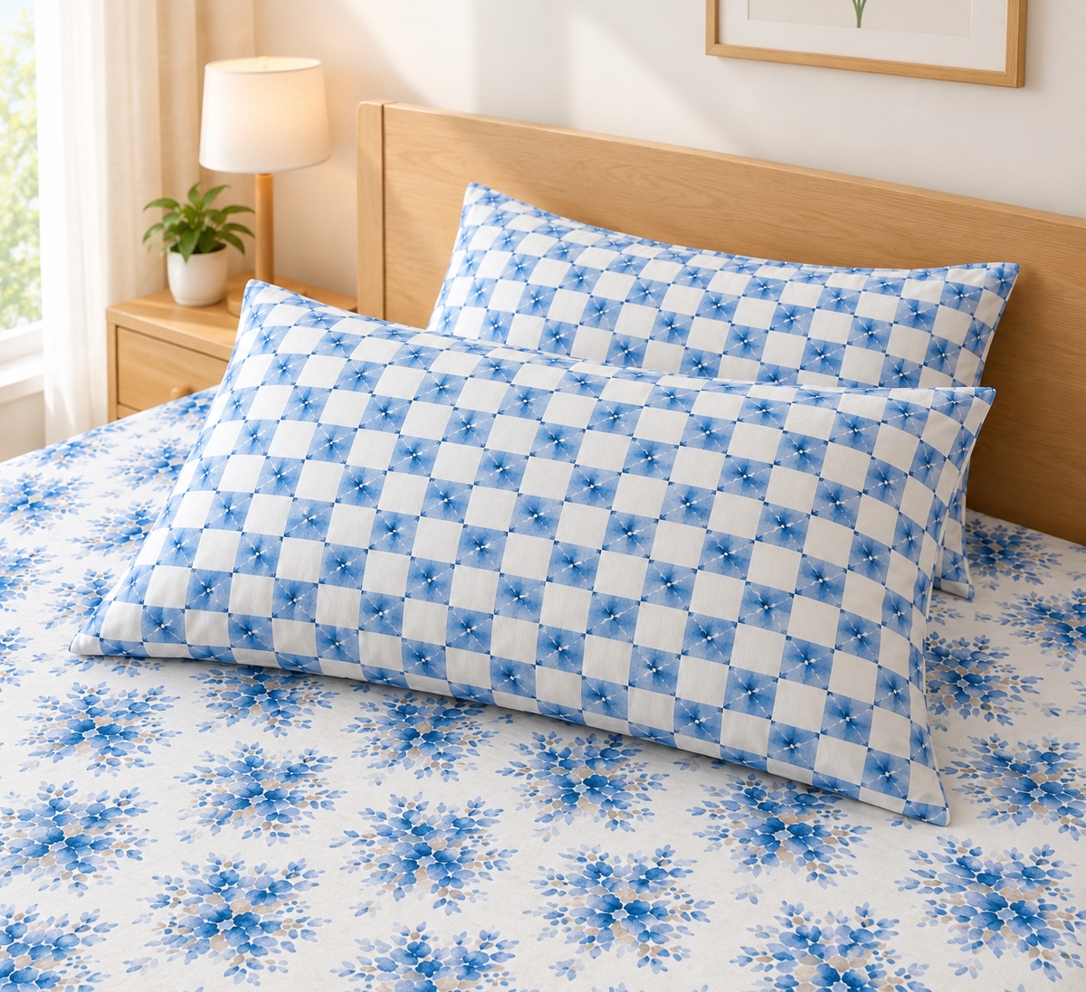 Blue Floral 3 PCs Printed Bedsheet Set