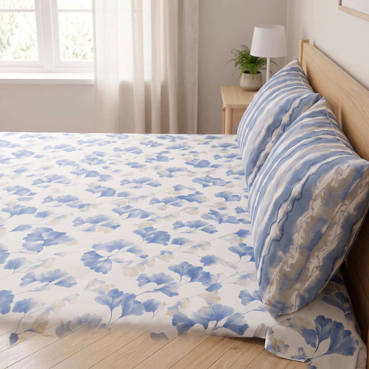 Ginkgo Blue 3 PCs Bedsheet Set