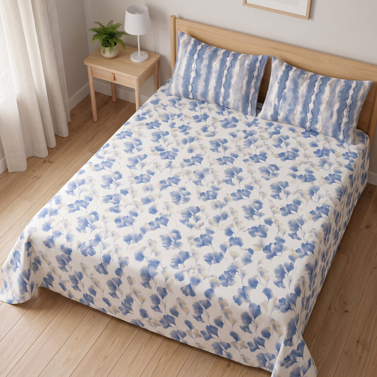 Ginkgo Blue 3 PCs Bedsheet Set