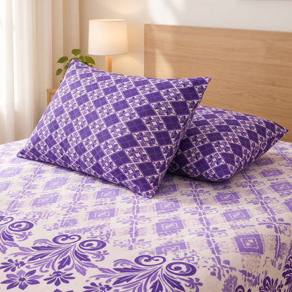 Purple Patterned 3 PCs Printed Bedsheet Set
