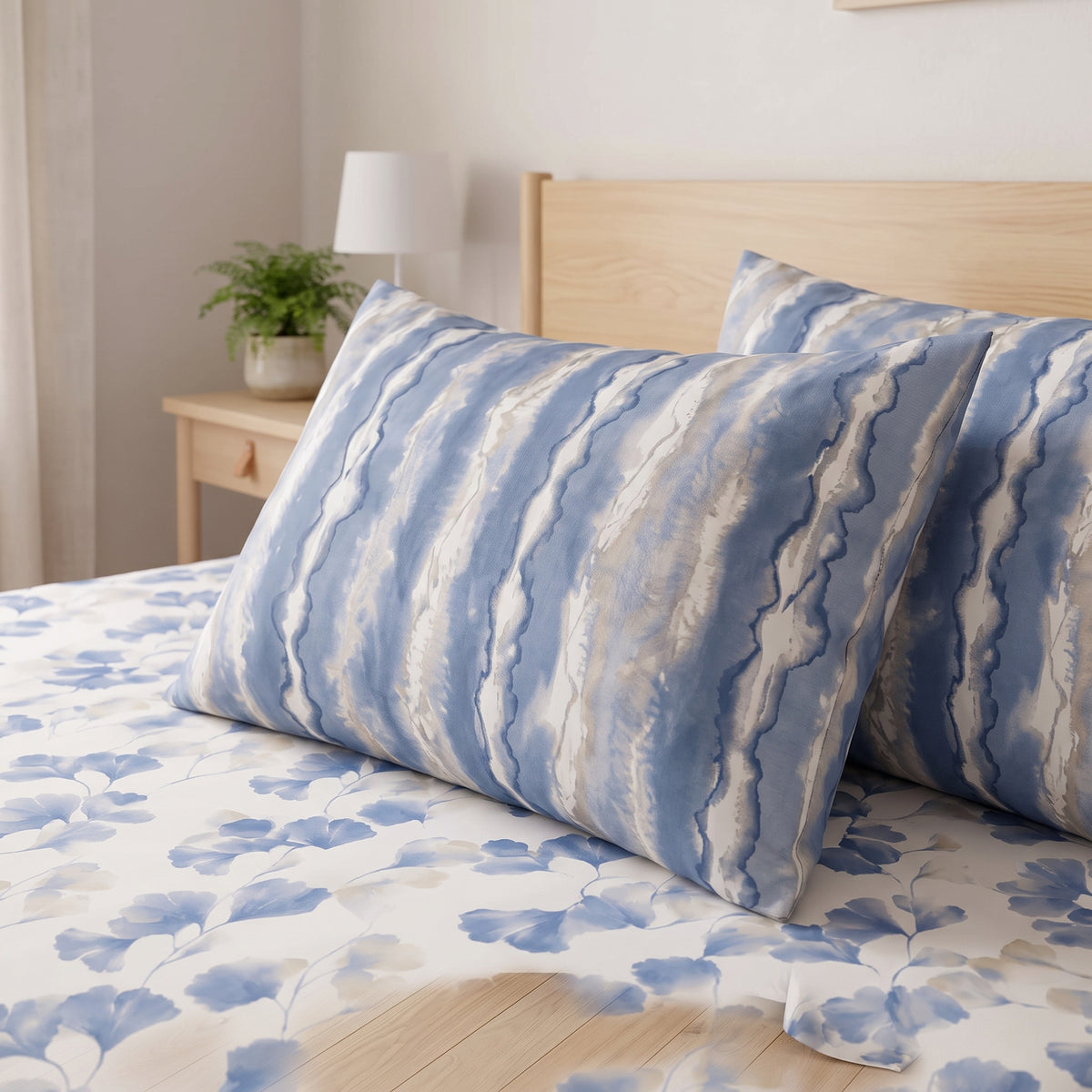 Ginkgo Blue 3 PCs Bedsheet Set