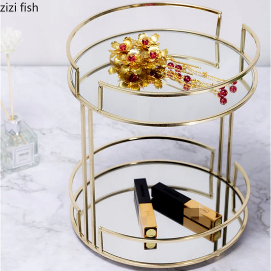 Luxury Double - Layer Glass Metal Decorative Makeup Organizer