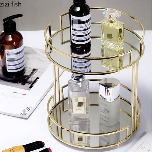 Luxury Double - Layer Glass Metal Decorative Makeup Organizer