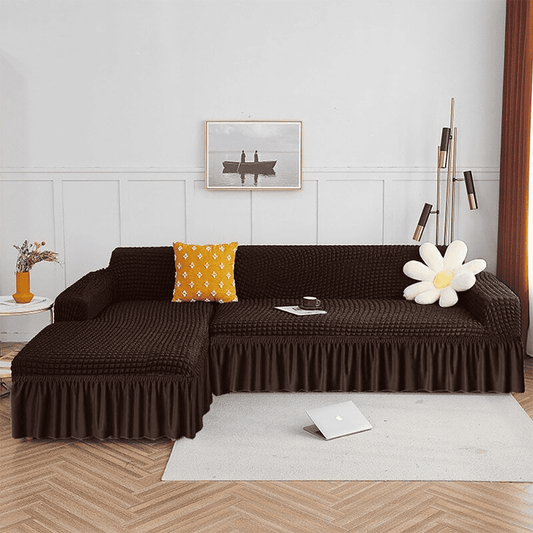 L Shape Turkish Bubble Sofa Cover - Chocolate Brown