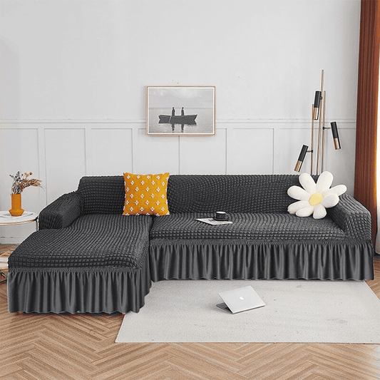 L Shape Turkish Bubble Sofa Cover - Dark Grey