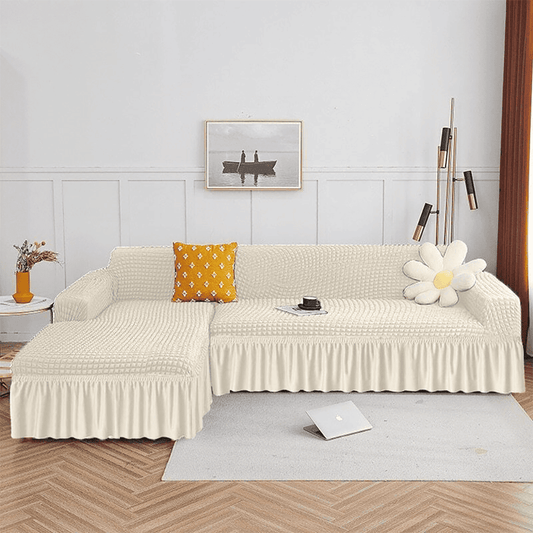 L Shape Turkish Bubble Sofa Cover - Off White
