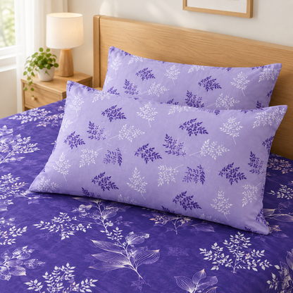 Purple Botanical 3 PCs Printed Bedsheet Set