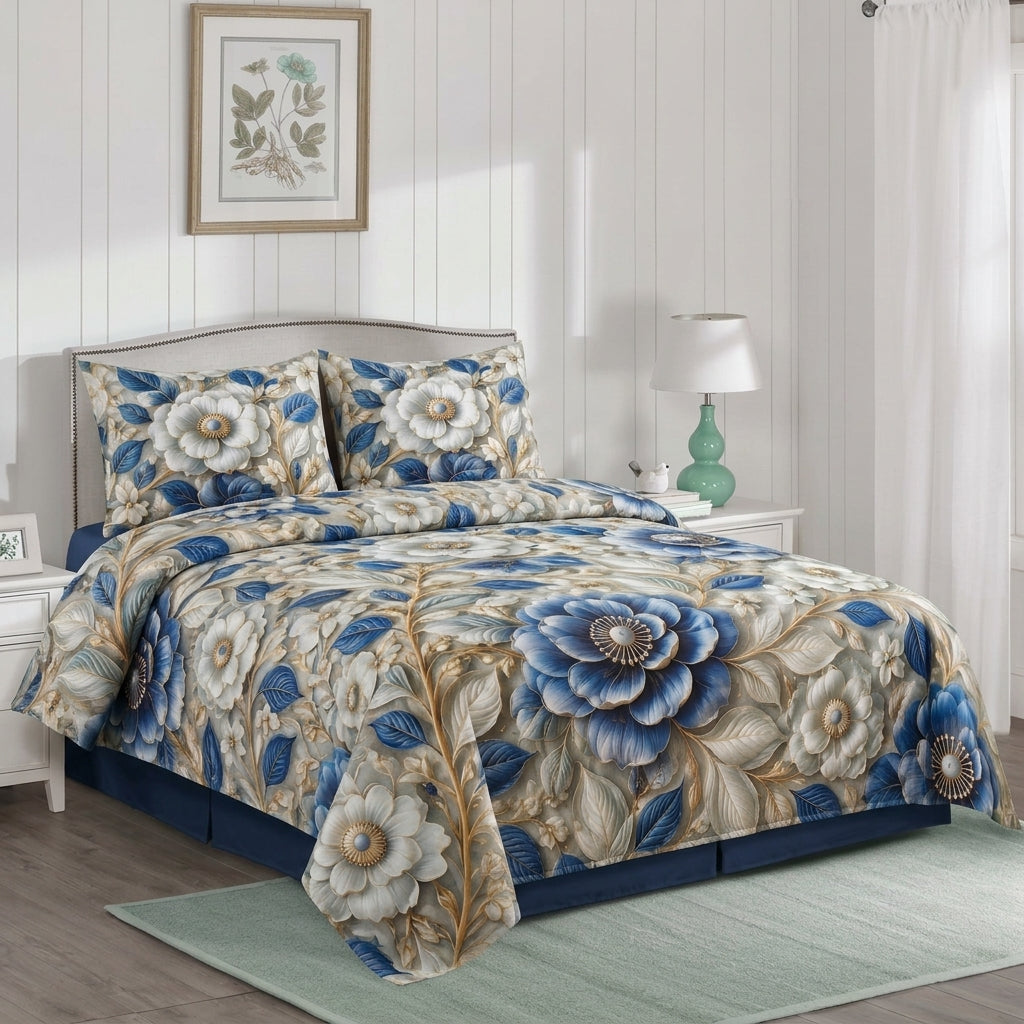 Azure Premium 3D Blossom Bedsheet set