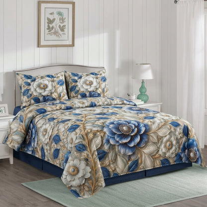 Azure Premium 3D Blossom Bedsheet set