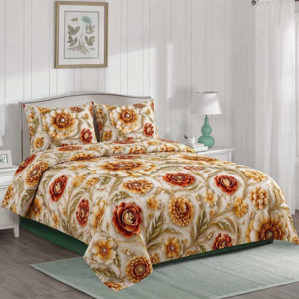 Peach Rose Royal 3D Premium Bedsheet Set