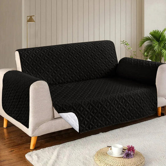 Ultrasonic Quilted Cotton Sofa Covers - Black