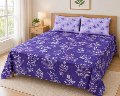 Purple Botanical 3 PCs Printed Bedsheet Set