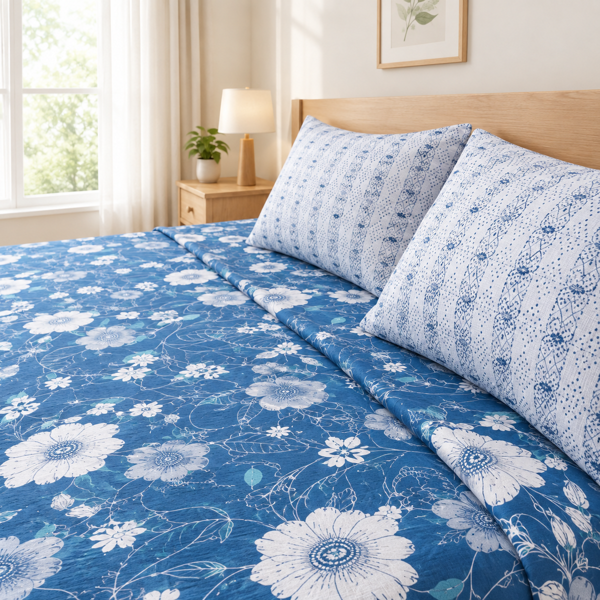 Blue Vignette Printed 3 PCs Bedsheet Set