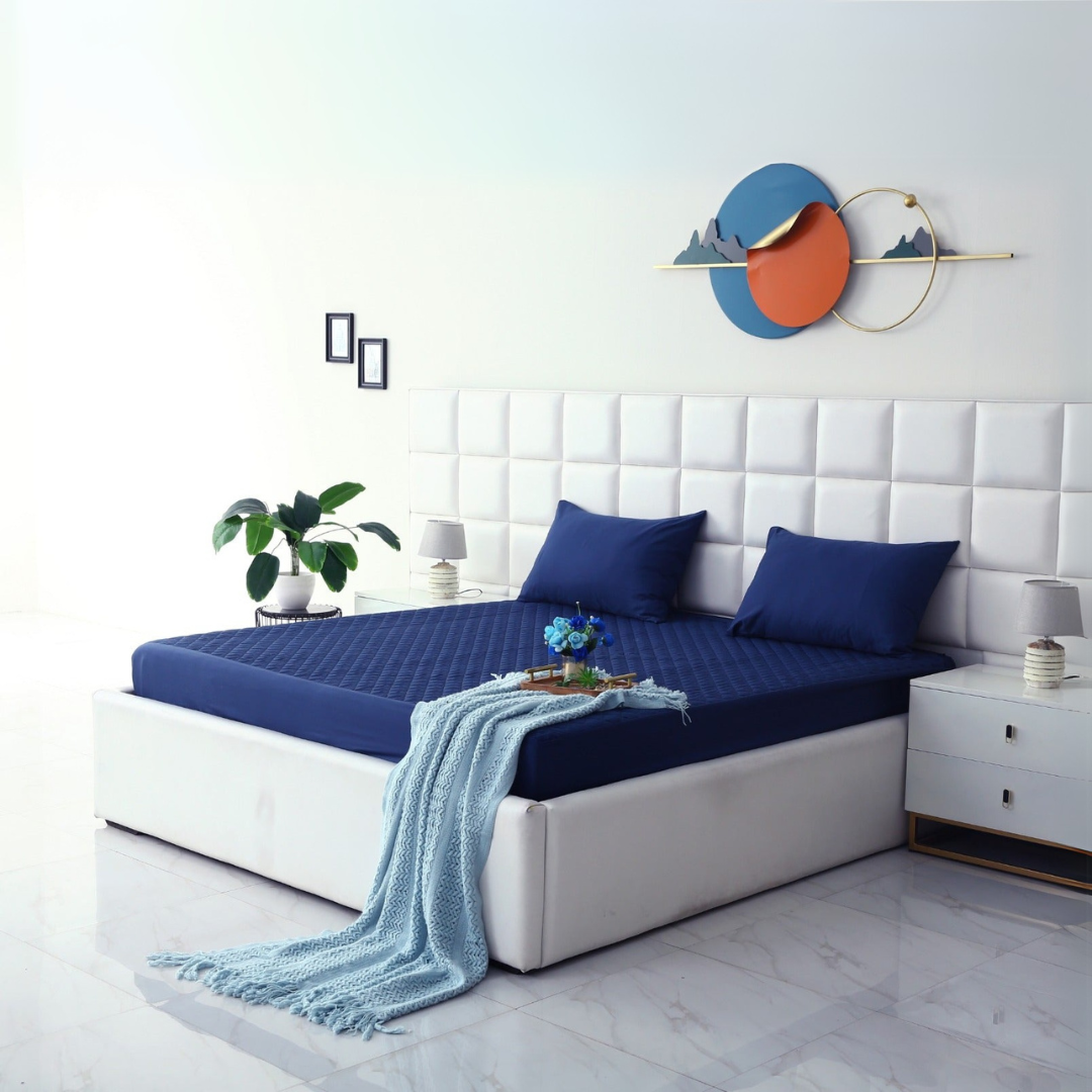 Quilted Waterproof Mattress Protector - Navy Blue