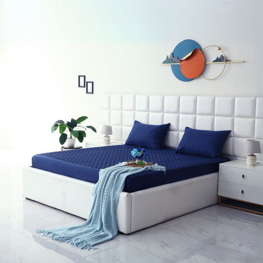 Quilted Waterproof Mattress Protector - Navy Blue