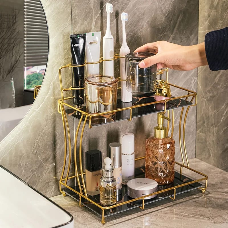 Luxury 2 Tier Bathroom Vanity Organizer Makeup Shelf Bathroom Organizer