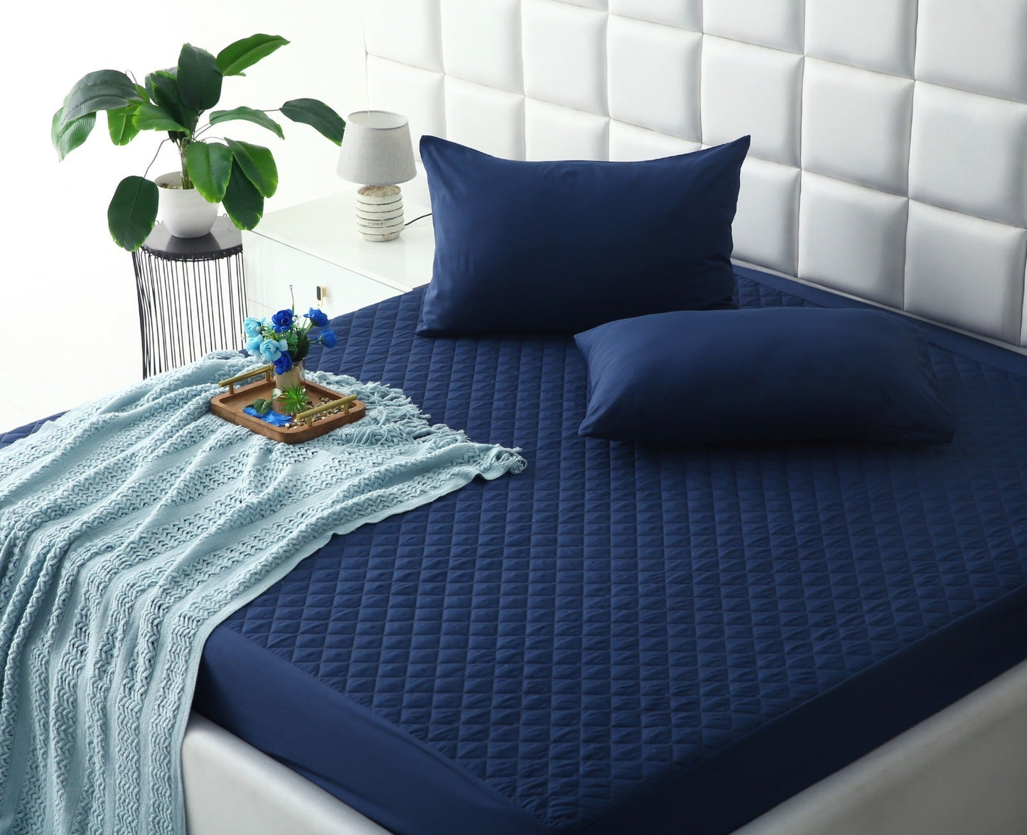 Quilted Waterproof Mattress Protector - Navy Blue
