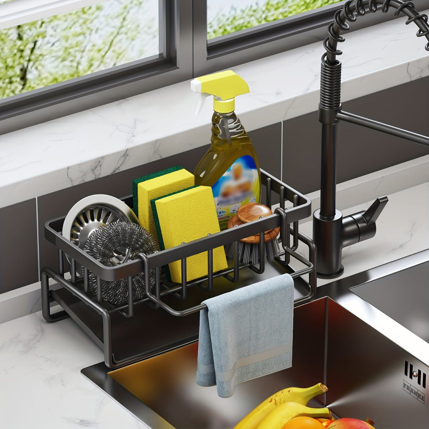 Space Saving No-Drill Kitchen Sink Multifunctional Drain Basket