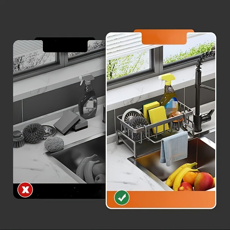 Space Saving No-Drill Kitchen Sink Multifunctional Drain Basket