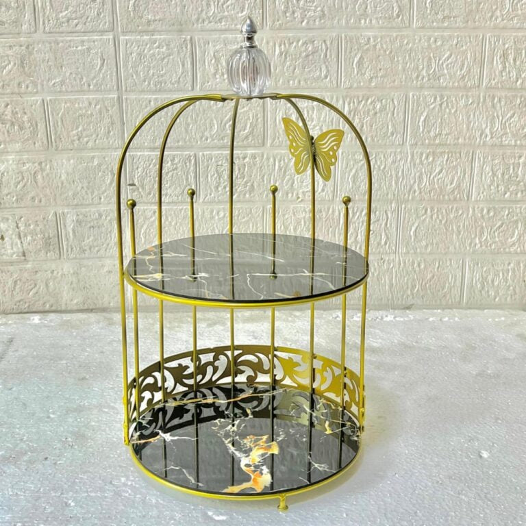 2 Tire Butterfly Design Gold Makeup Organizer