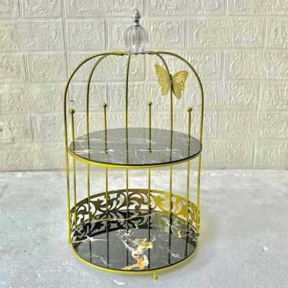 2 Tire Butterfly Design Gold Makeup Organizer