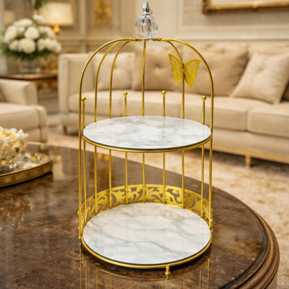 2 Tire Butterfly Design Gold Makeup Organizer