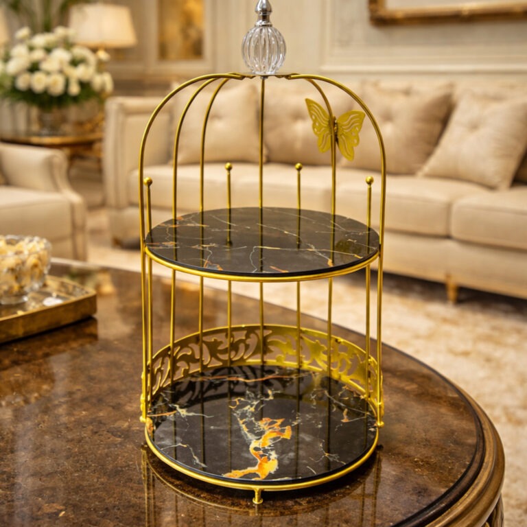 2 Tire Butterfly Design Gold Makeup Organizer