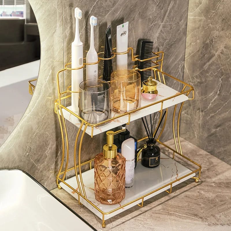 Luxury 2 Tier Bathroom Vanity Organizer Makeup Shelf Bathroom Organizer