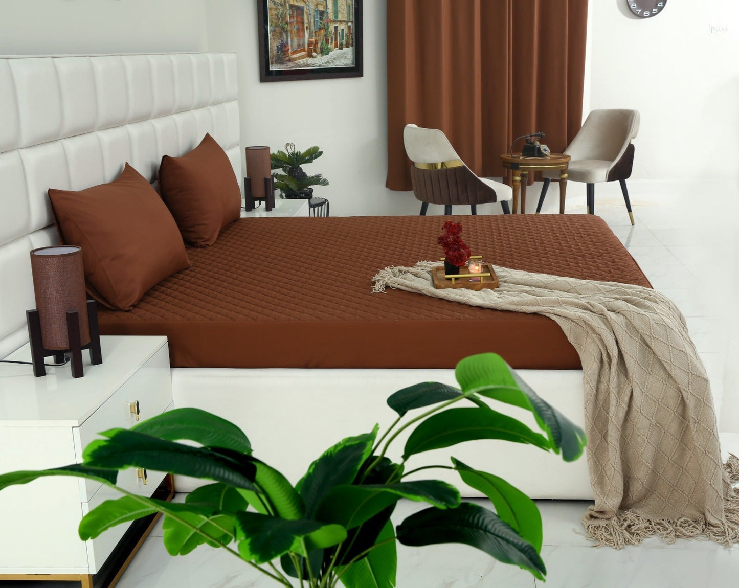 Quilted Waterproof Mattress Protector - Brown