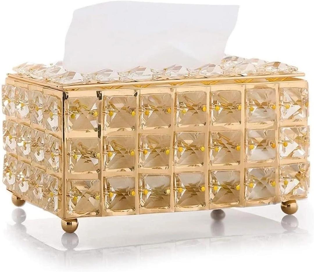 Elegant Crystal Golden Tissue Box Enhancing Interior Decor