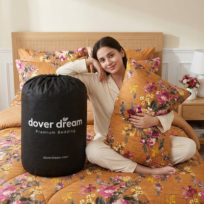6 PCs Yellow Tree Printed Comforter set