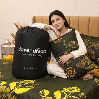 6 PCs Green Palm Printed Comforter set