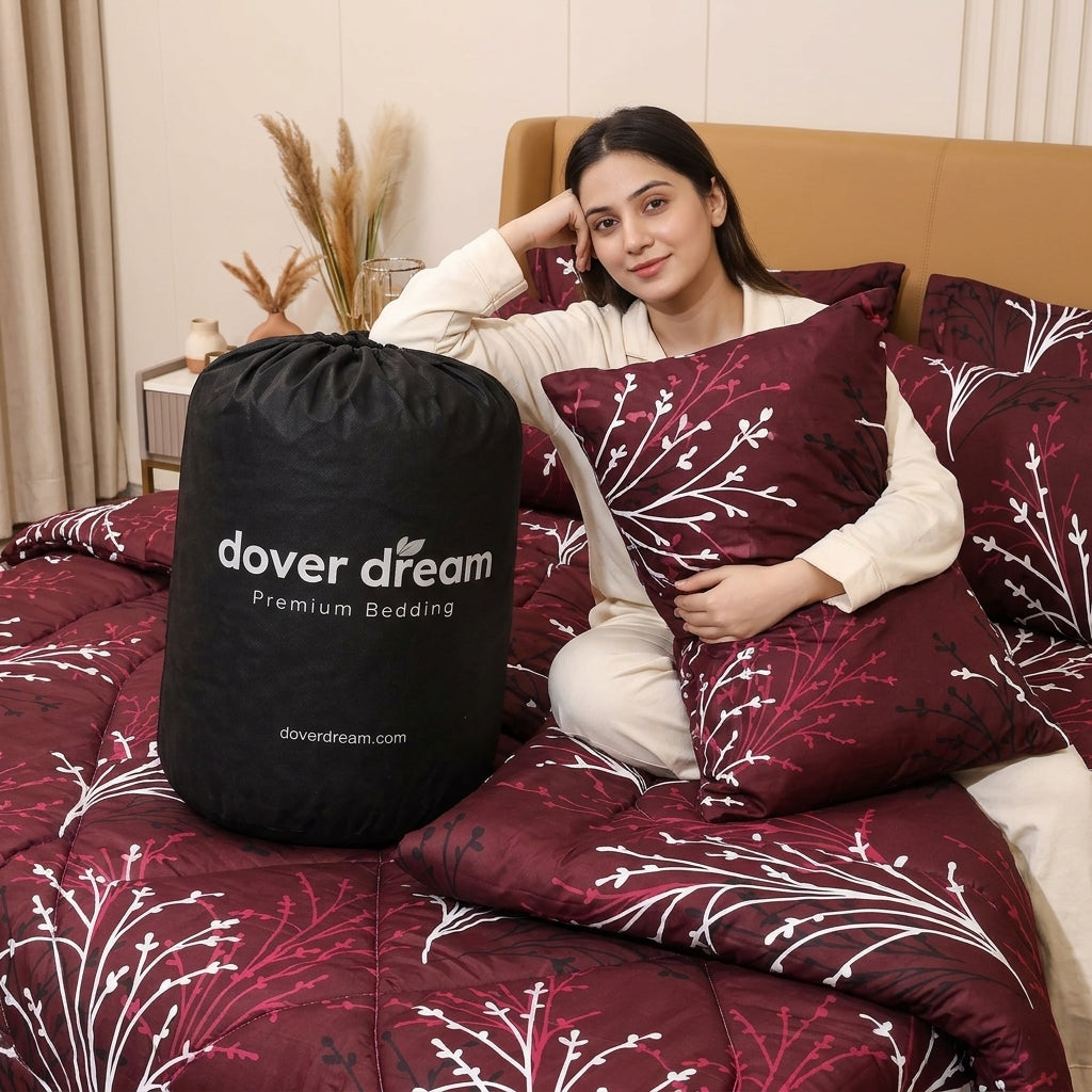 6 PCs Maroon Princess Printed Comforter set