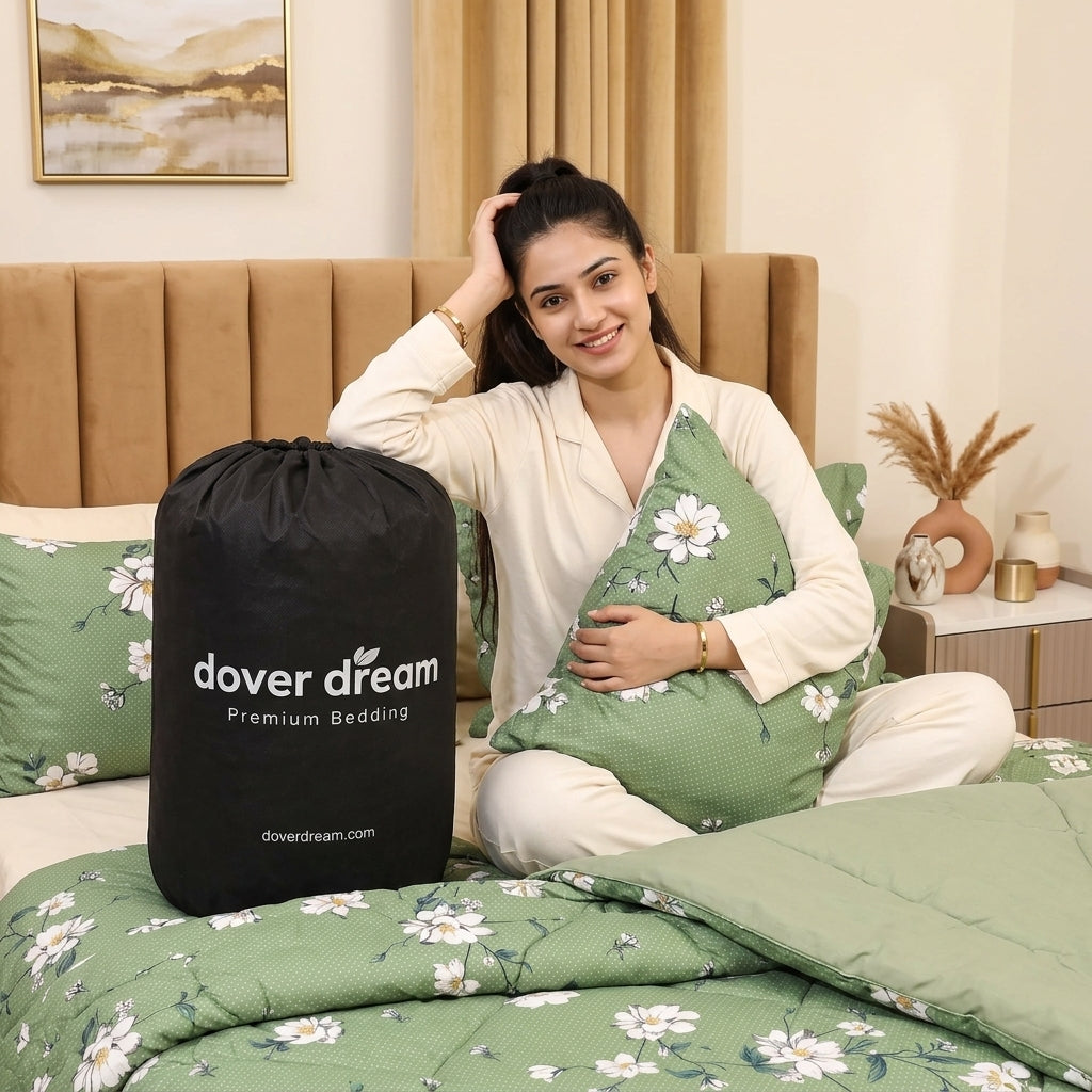 6 PCs Green Forest Printed Comforter set