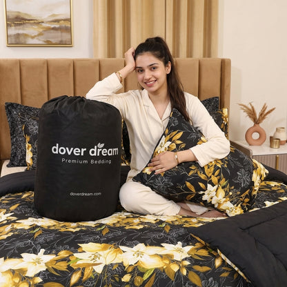 6 PCs Imperial Black Printed Comforter set