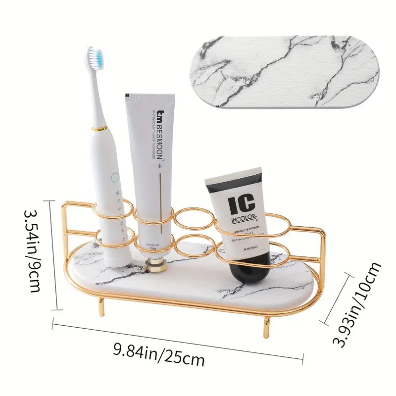 Luxurious Modern 4-Slot Toothbrush Holder with Quick-Dry Silica Sand Tray