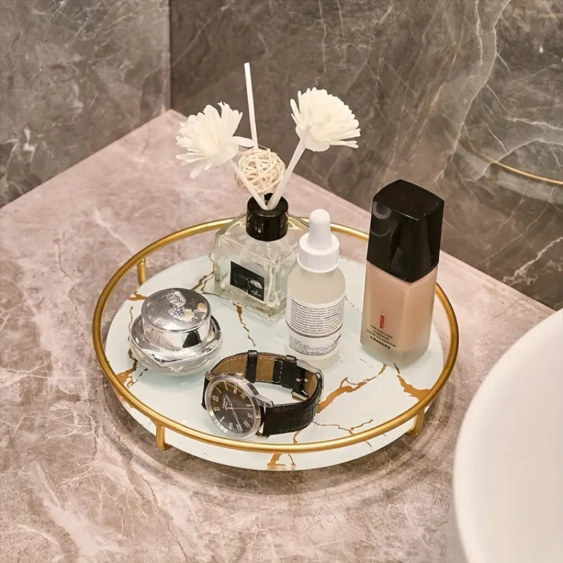 Luxury Round Wrought Iron Bathroom Countertop Organizer