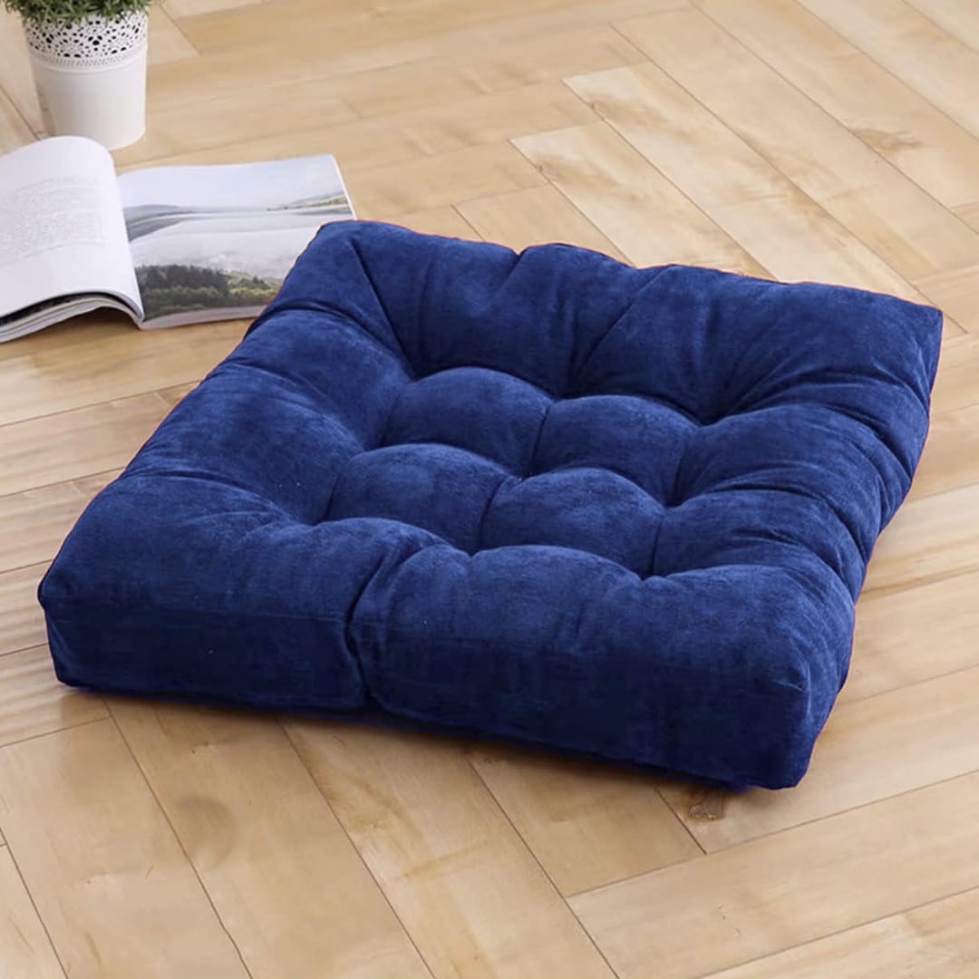Elegant Velvet Square Shape Floor Cushion - Navy Blue