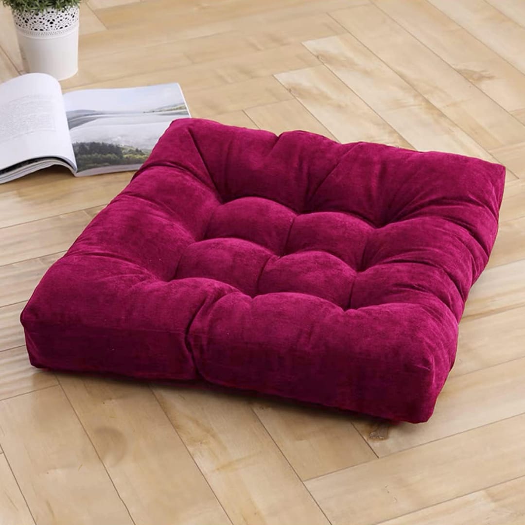 Elegant Velvet Square Shape Floor Cushion - Red