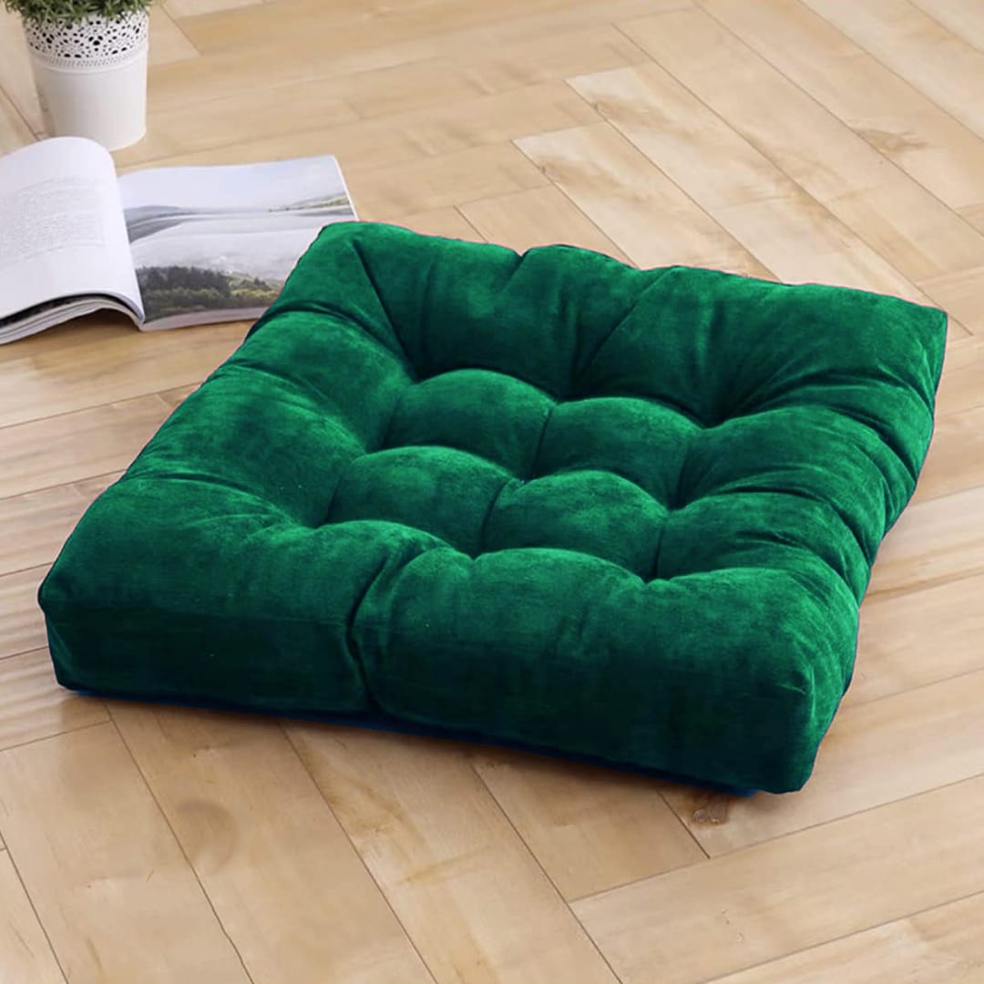 Elegant Velvet Square Shape Floor Cushion - Green