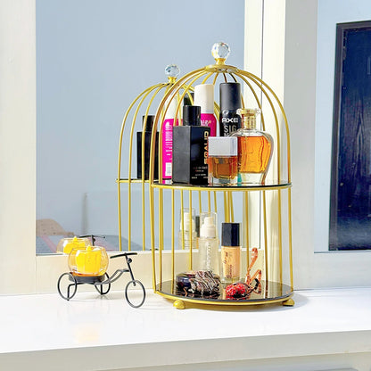 2-Tier Golden Vanity Organizer – Marble Finish Storage Rack