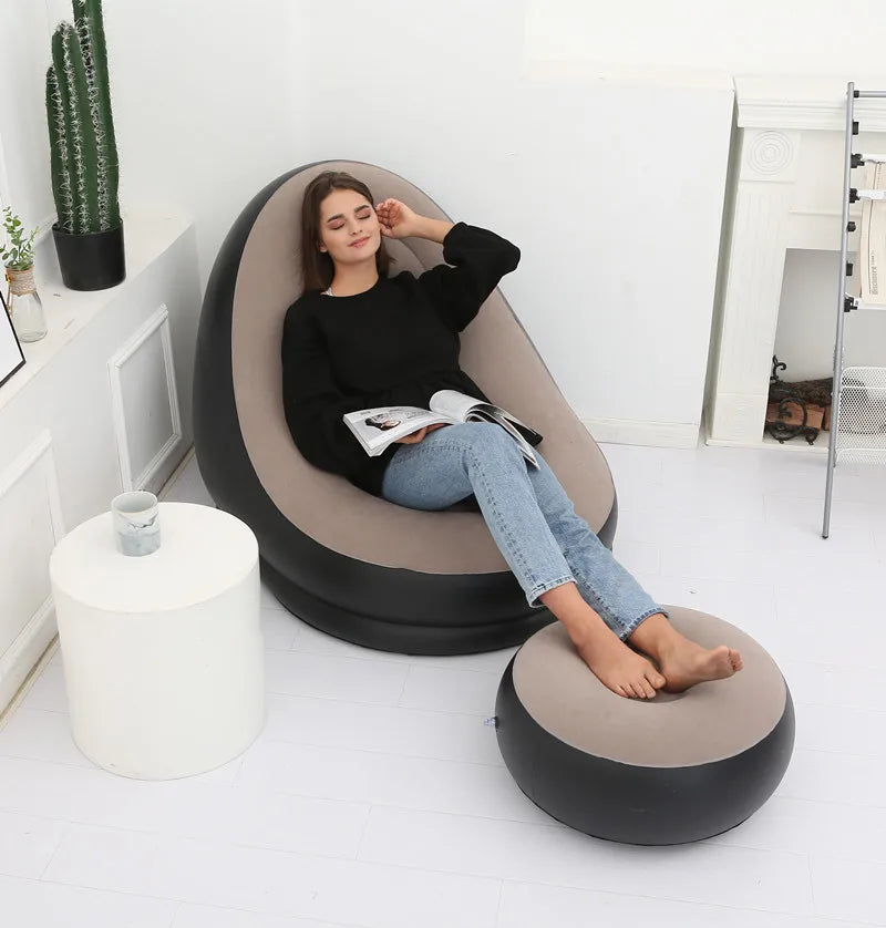 Premium Inflatable Sofa With Foot Stool - Portable & Comfort Lounger