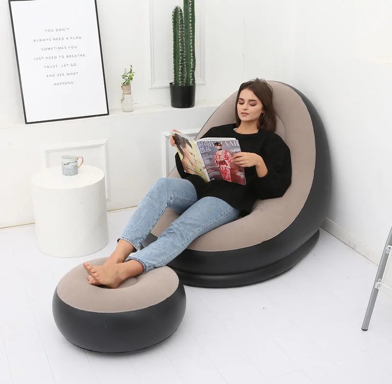 Premium Inflatable Sofa With Foot Stool - Portable & Comfort Lounger